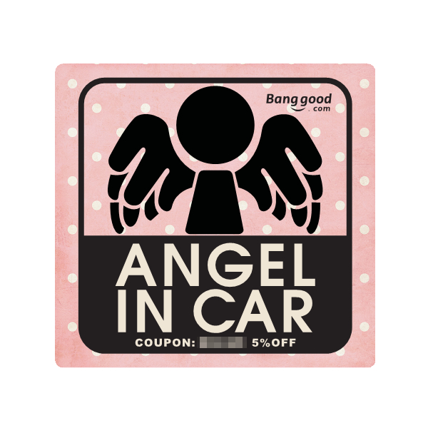 114x114mm Banggood Logo 5% OFF Coupon Car Stickers PVC  ANGEL IN CAR DEVIL IN CAR Decals