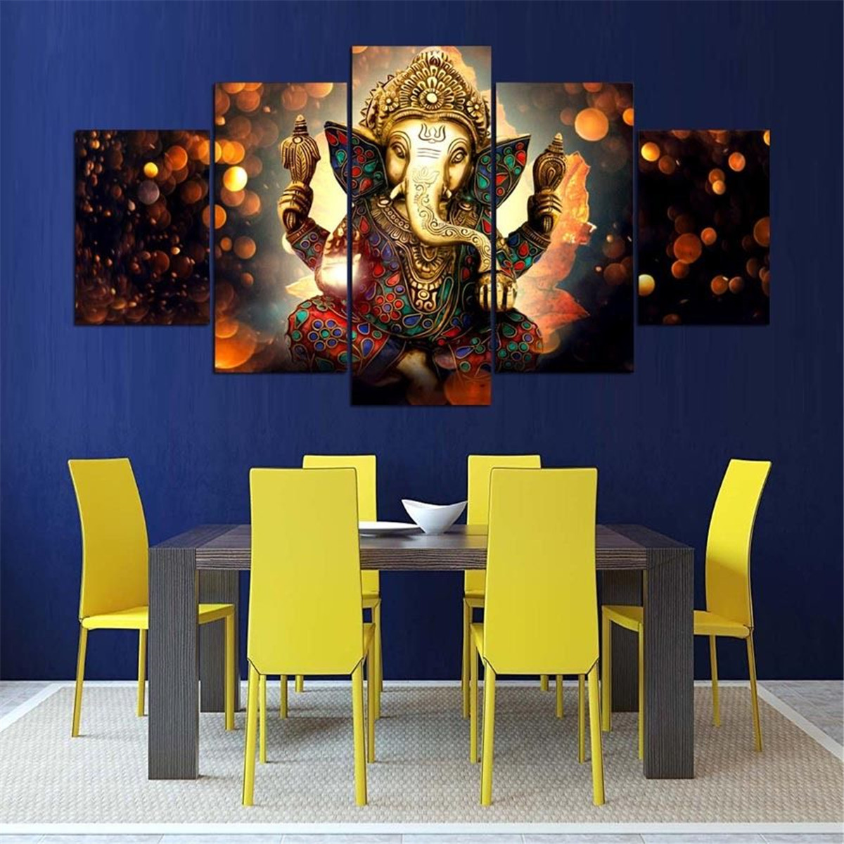 5 Pcs Canvas Ganesha Painting Indian Style Framed/Frameless Poster Printing Wall Art Decor Picture for Home Office Decoration