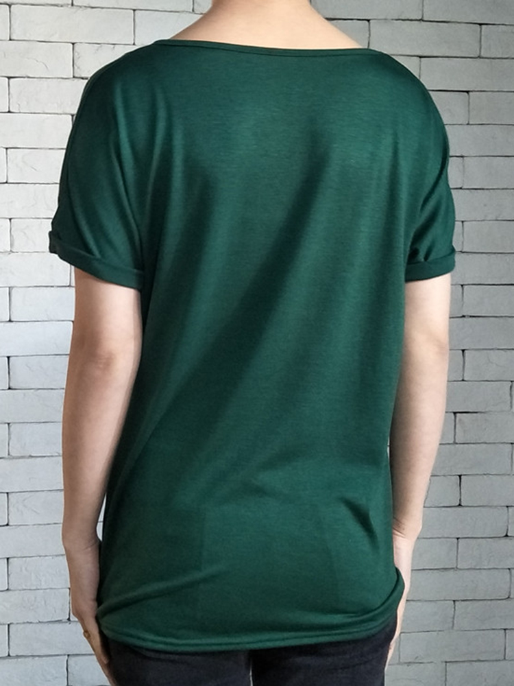 Solid Color Casual V-neck Kink Hem Long Sleeve T-shirts for Women