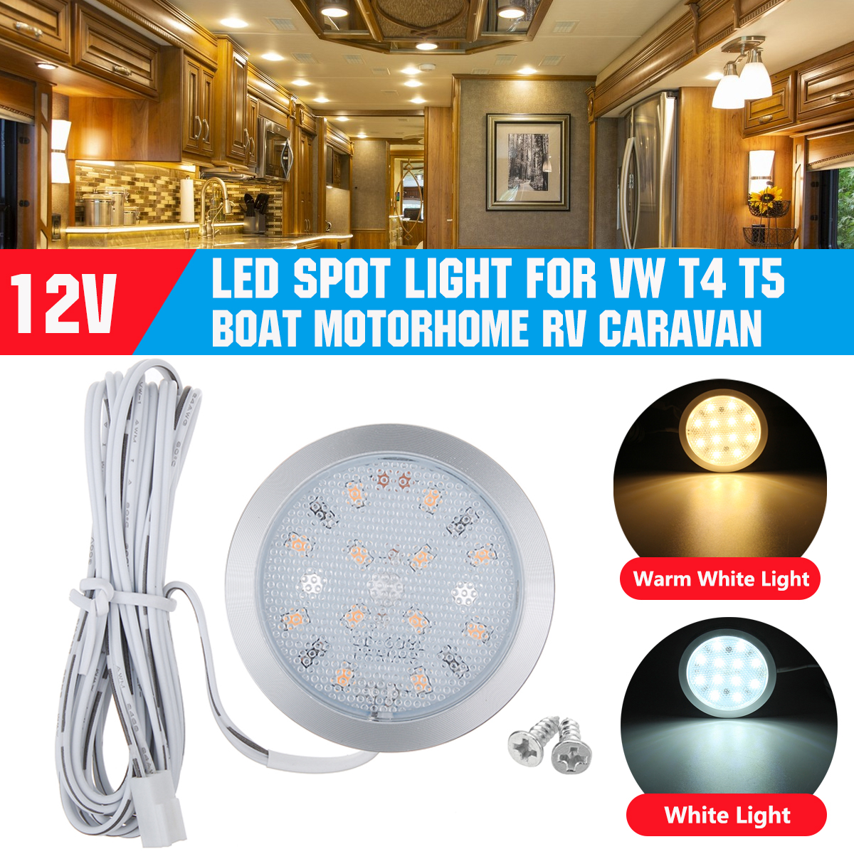 12V LED Spot Light Ceiling Cabin Interior Lamp Downlight For VW T4 T5 RV Caravan