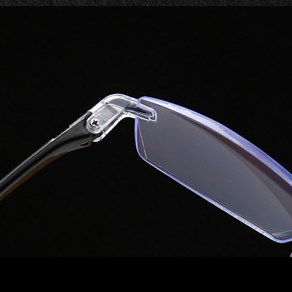 Unisex Anti-blue Light Frameless HD Diamond Trimming Bi-light Dual-use Reading Glasses Presbyopic Glasses