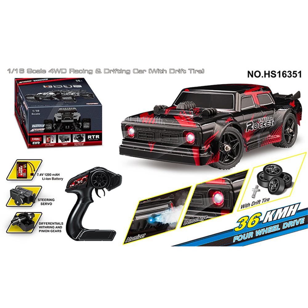 HS 16531 16532 RTR 1/16 2.4G 4WD 36km/h Drift RC Car Full Proportional LED Light On-Road Flat High Speed Vehicles Models Toys