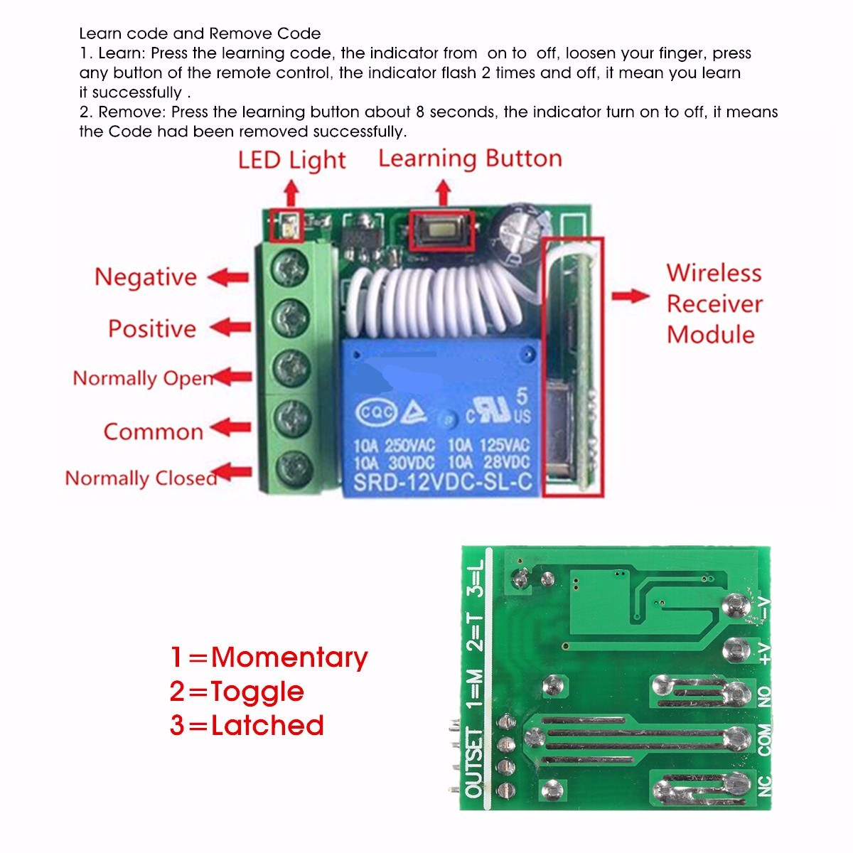 5Pcs DC12V 10A 1CH 433MHz Wireless Relay RF Remote Control Switch Receiver