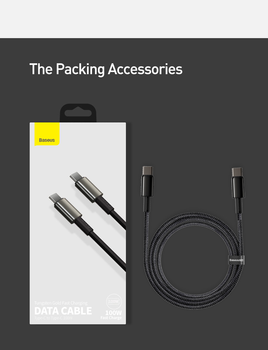[2 Pack] Baseus 100W USB-C to USB-C PD Cable PD3.0 Power Delivery QC4.0 Fast Charging Data Transmission Cord Line 2m long For Samsung Galaxy Note 20 For iPad Pro 2020 MacBook Air 2020 Mi 10 Huawei P40