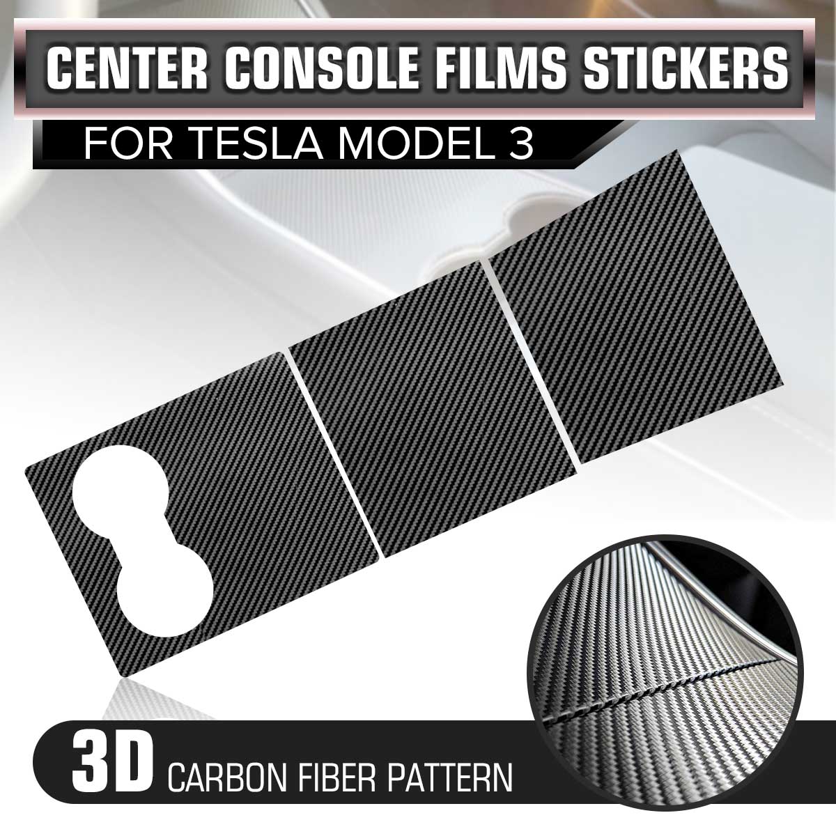 3pcs Car Center Console Decorative Trim Film Wrap PVC Stickers for Tesla Model 3