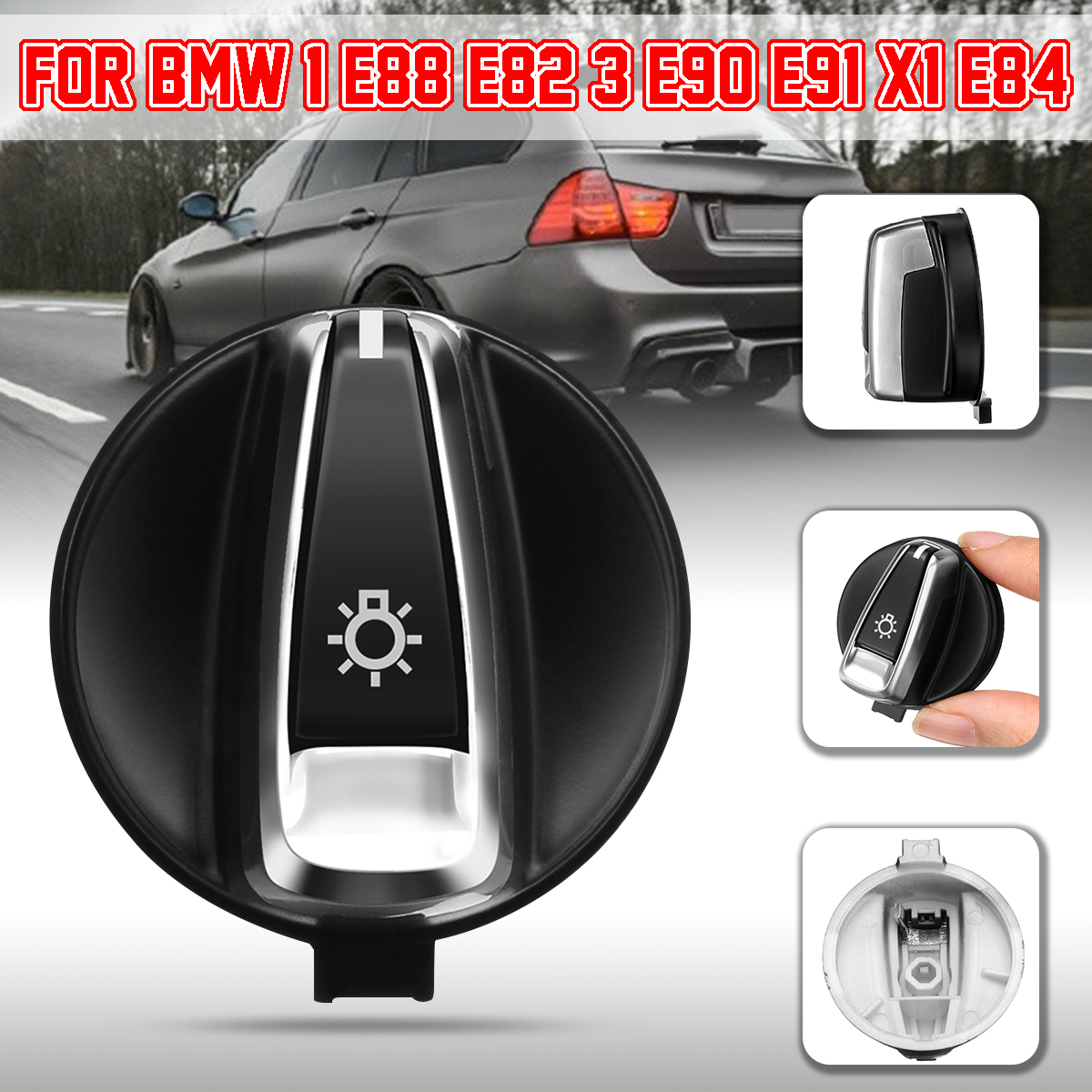 JIEIIFAFH Car Chrome Head Light Switch Knob Button for BMW 1 E88 E82 3 E90 E91 X1 E84 