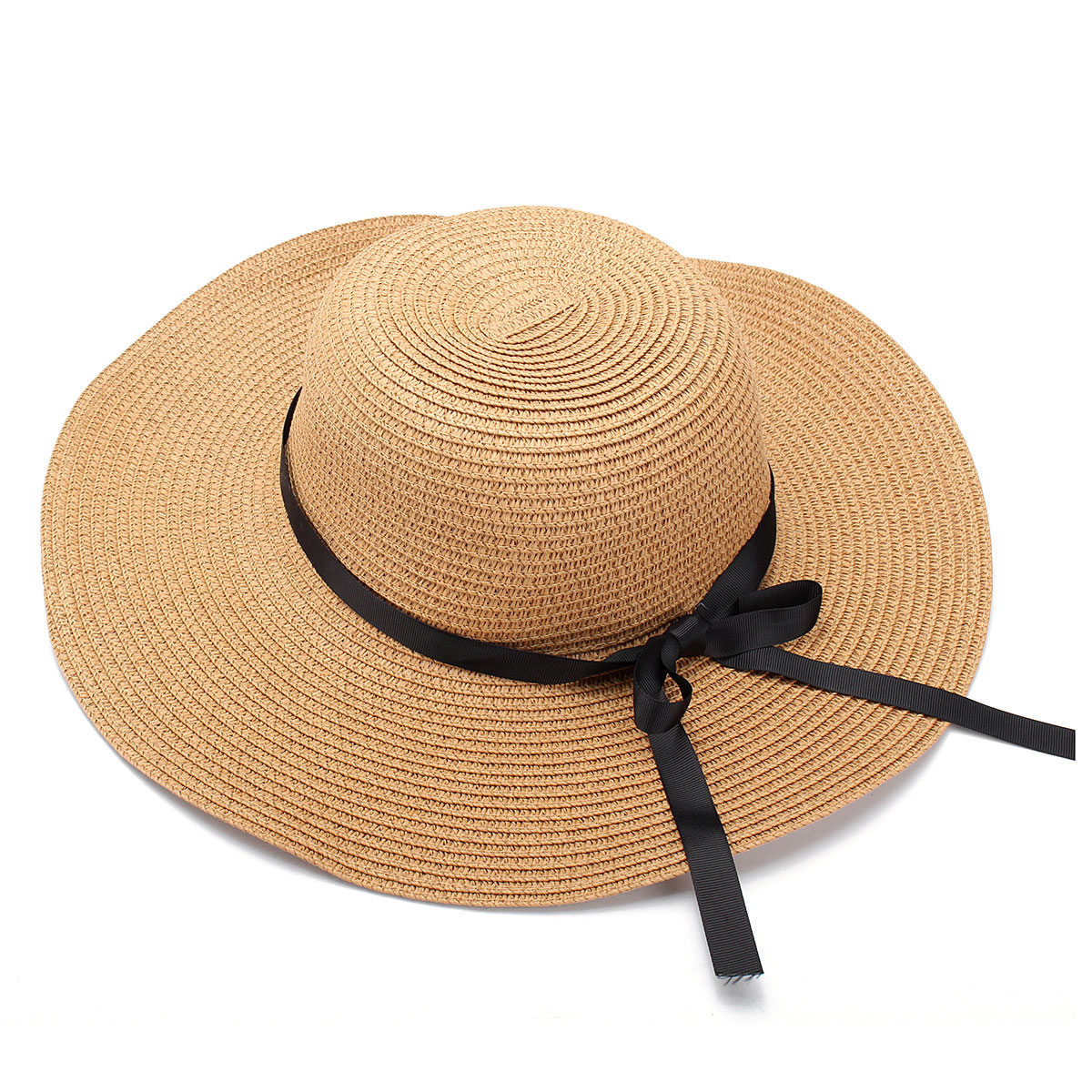 

Women Girls Straw Floppy Bowknot Ribbon Wide Brim Hat Summer Beach Sunshade Sun Cap