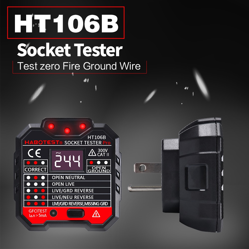 HT106B Socket Outlet Tester Circuit Polarity Voltage Detector Wall Plug Breaker Finder RCD Test 45