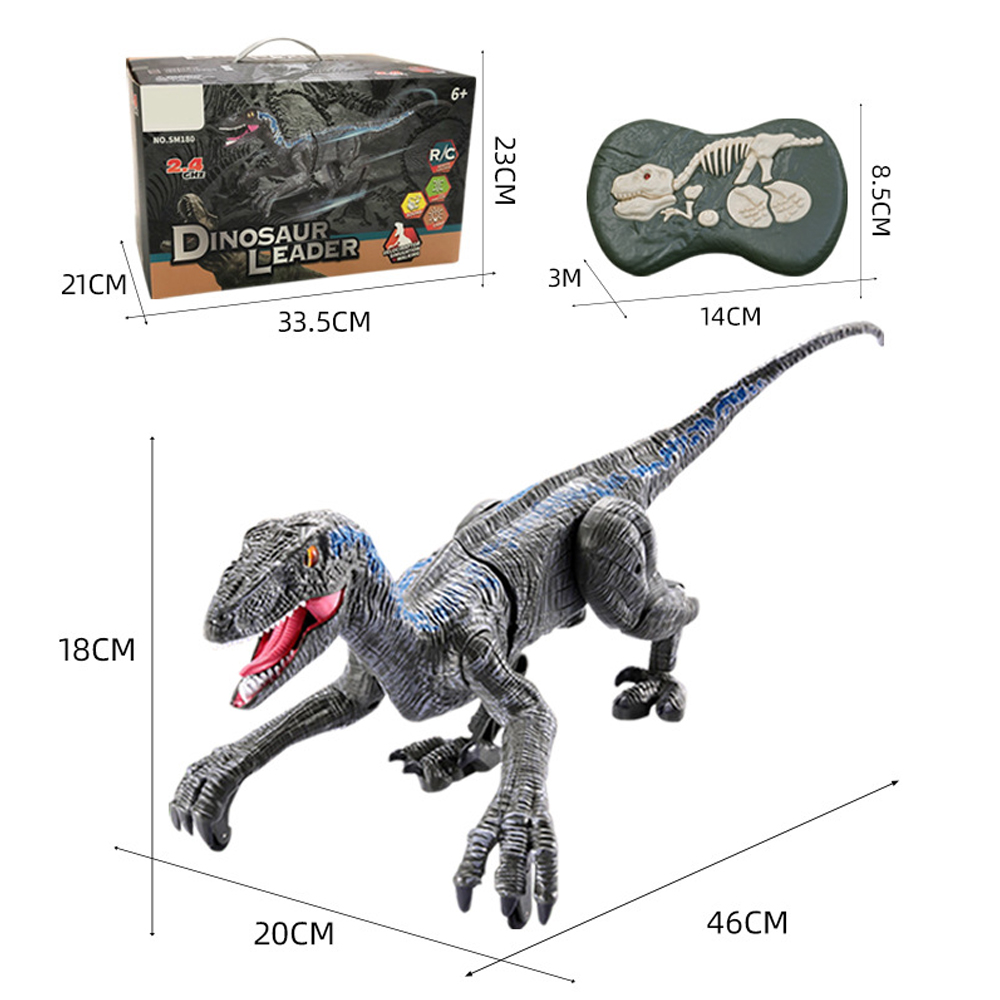 2.4G 5CH RC Raptors Velociraptor Dinosaur Electric Walking Simulation Animal Remote Control Jurassic Dinobot Model with Sound and Lights Toy for Kids Gift