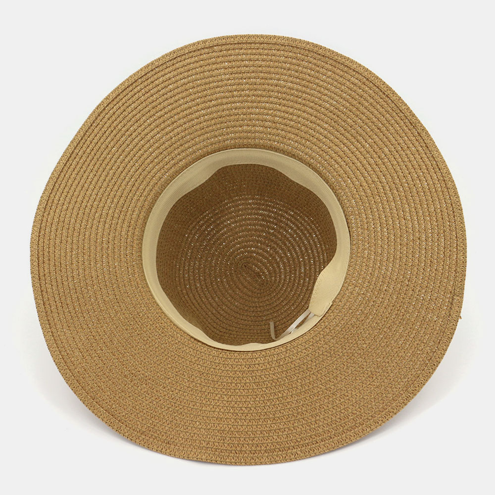 Women Sunscreen Vacation Beach Sun Hat Foldable Stylish Wild Brim Trinket Chain Decoration Straw Hat