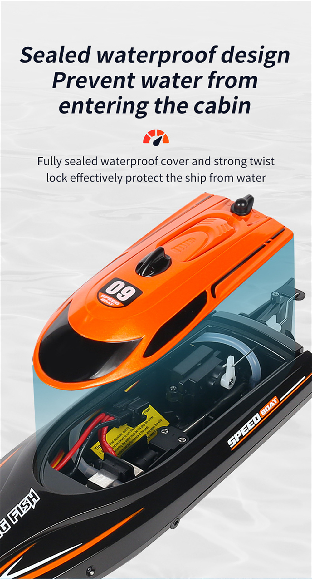 HXJRC HJ812 2.4G 4CH RC Boat High Speed LED Light Speedboat Waterproof 25km/h Electric Racing Vehicles Models Lakes Pools Remote Control Toys