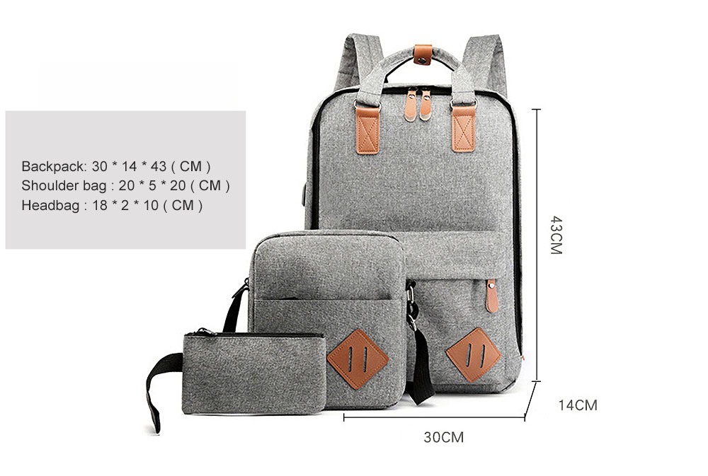 3 in 1 15.6 inch Laptop Bag with USB Charging Port Lagrge Capacity Nylon Classic Business Outdoor Stylish Backpack Scratchproof Breathable