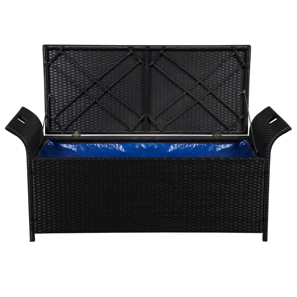 Poly Rattan Storage Bench Water-resistant PE Rattan Storage Bench with PE Inner Bag for Garden