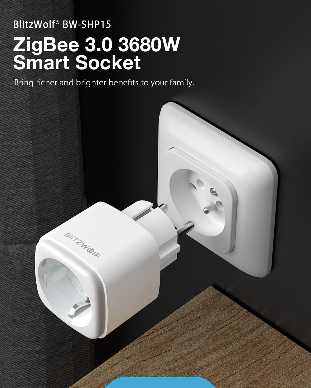 [4 Pcs] BlitzWolf® BW-SHP15 Zigbee 3.0 16A 3680W Smart Plug Wireless Power Socket Outlet EU Plug APP Remote Control / Voice Control / Multiple Timer Modes Compatible With Amazon Alexa / Google Assistant