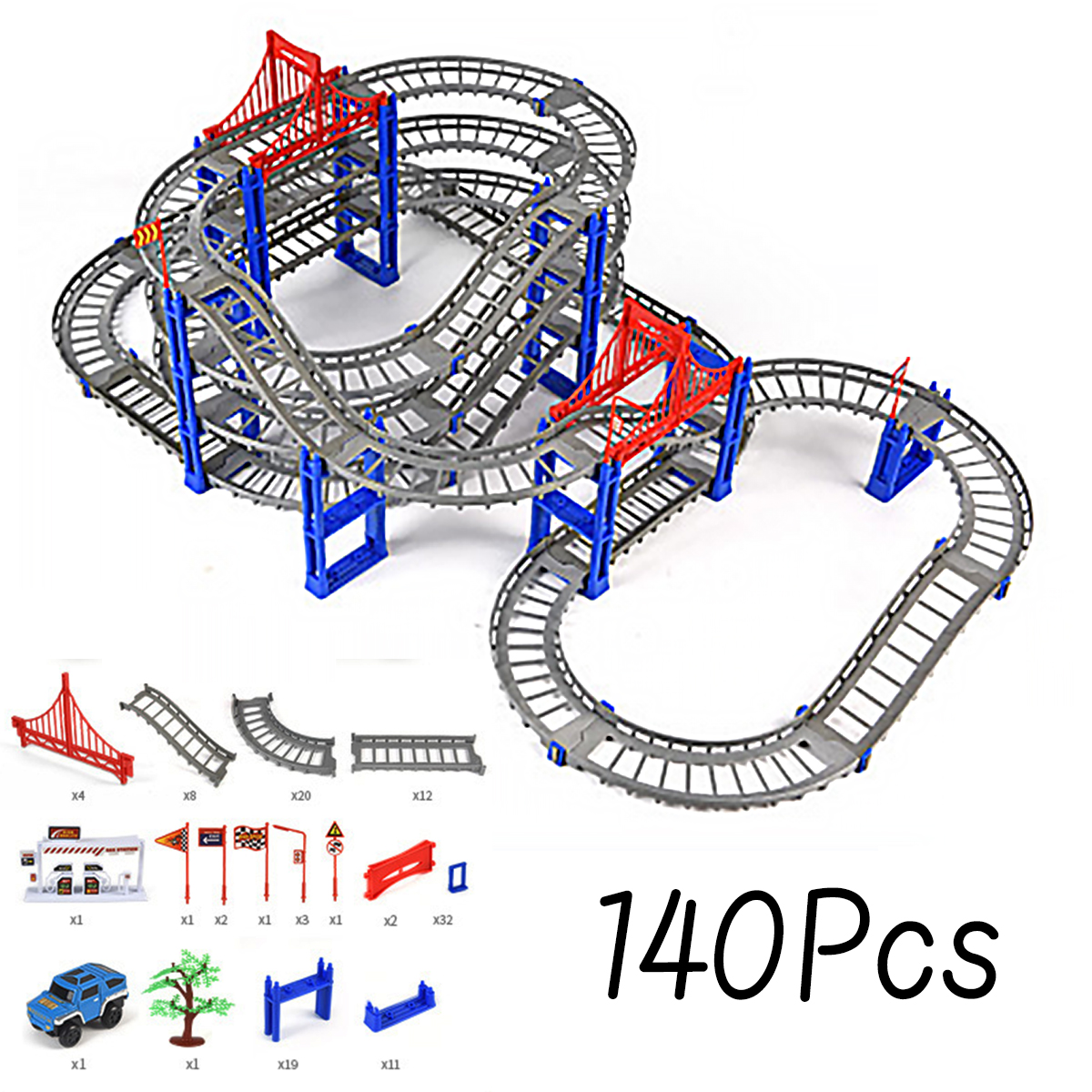 80/91/140Pcs DIY Assembly Electric ABS Track Car Model Set Puzzle Educational Toy for Kids