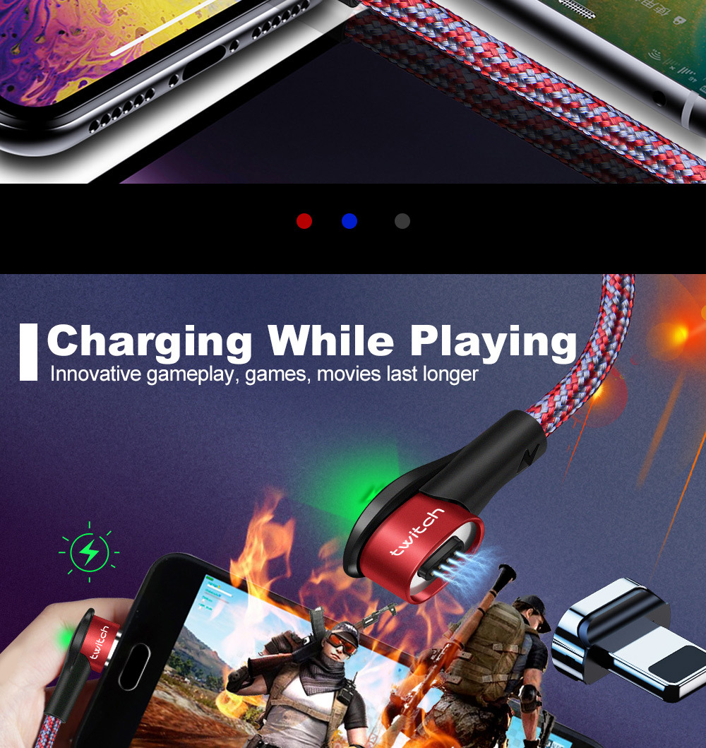 Twitch Elbow Magnetic USB Cable Type-C Micro USB Fast Charging LED Indicator Rotary Line For Huawei P30 P40 Pro MI10 Note 9S