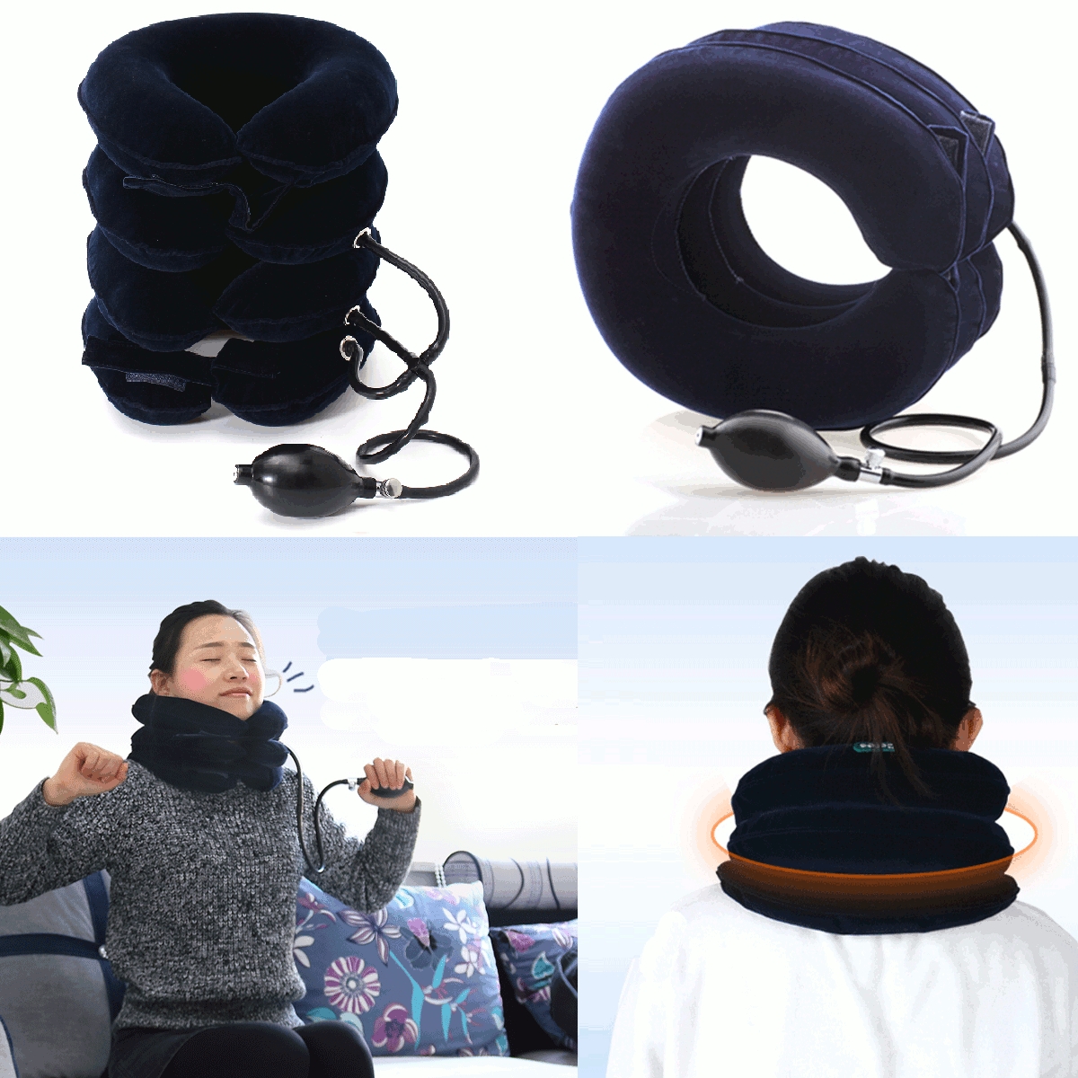 

Grey Inflatable Neck head Pain Relief traction Cervical Collar Neck Support Brace Travel Pillow