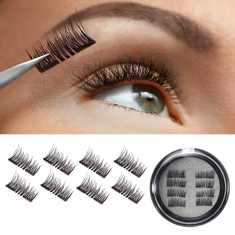 8Pcs/2 Pairs Dual Magnetic 3D False Eyelashes Long Natural Eyelashes Extension