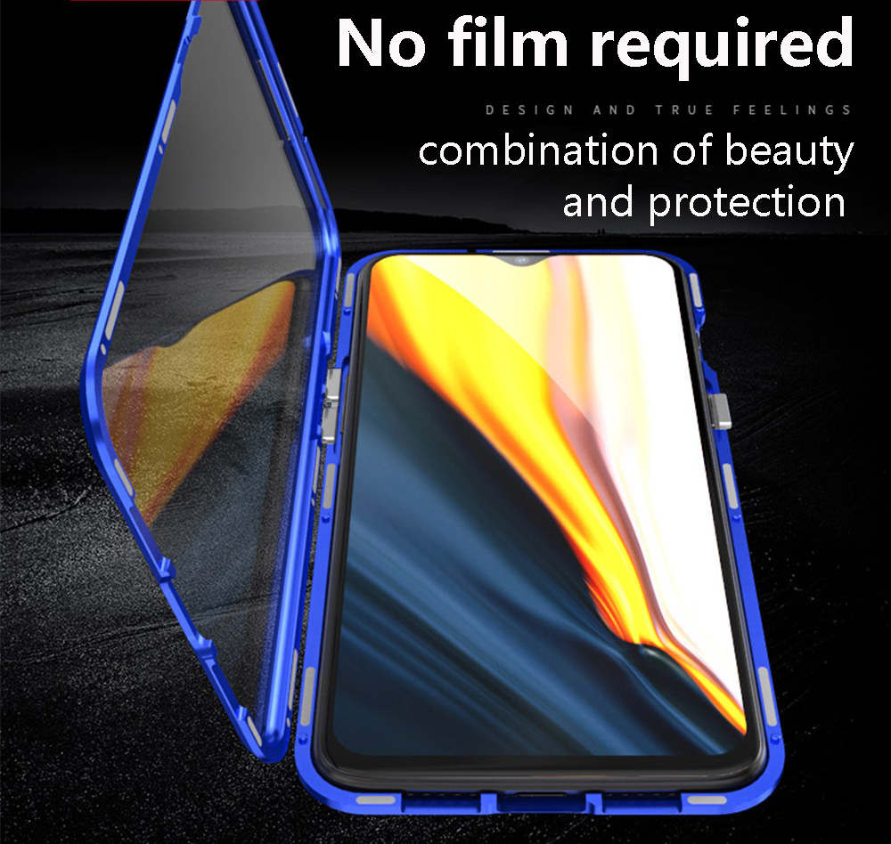 Bakeey Upgraded Version 360º Front+Back Double-sided Full Body 9H Tempered Glass Metal Magnetic Adsorption Flip Protective Case For OnePlus 7