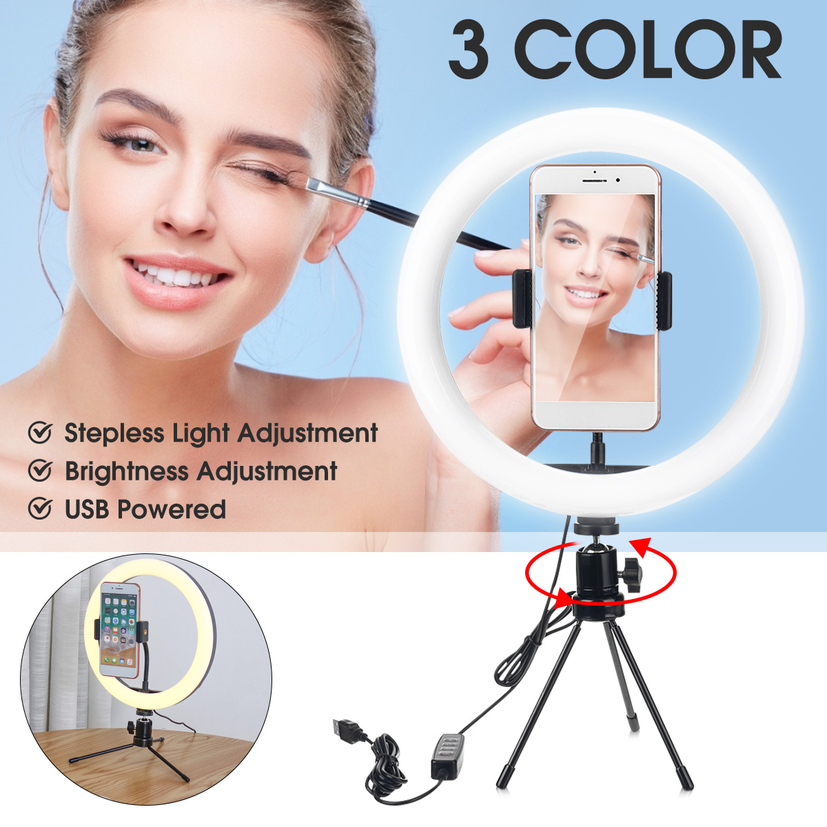 Dimmable LED Ring Light Lamp 18CM 26CM Fill Light for Makeup Live Stream Selfie Photography Video Record Online Teaching