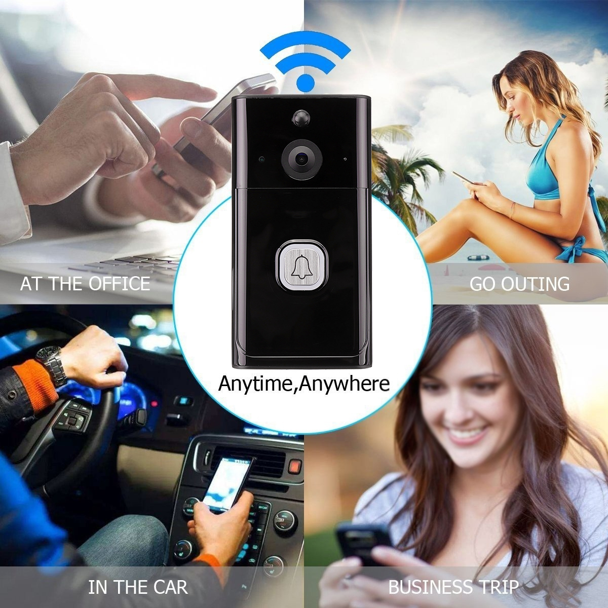 Wireless WiFi Video Doorbell Rainproof Smartphone Remote Video Camera Security Two Way Talk 166°