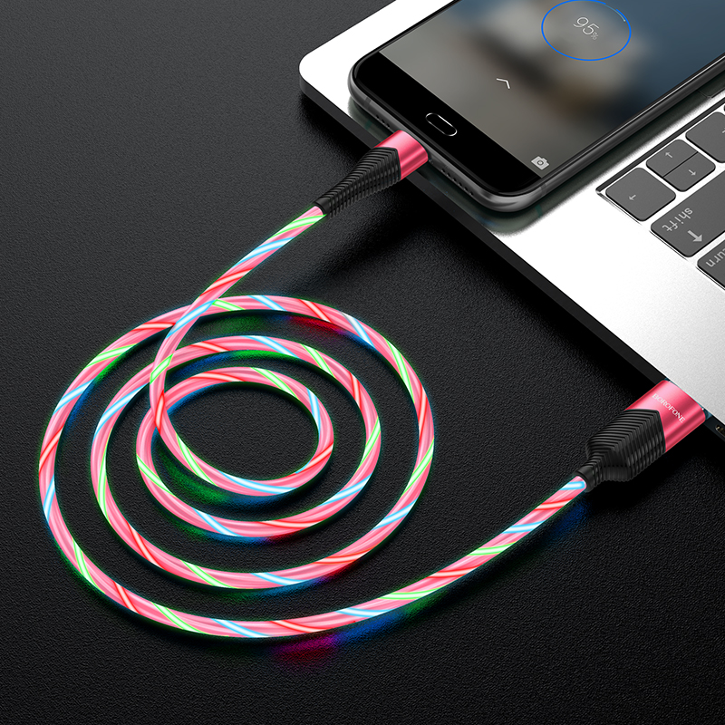 HOCO BU19 2.4A Type C Micro USB RGB LED Light Fast Charging Data Cable For Huawei P30 Pro Mate 30 Mi10 K30 S20 5G