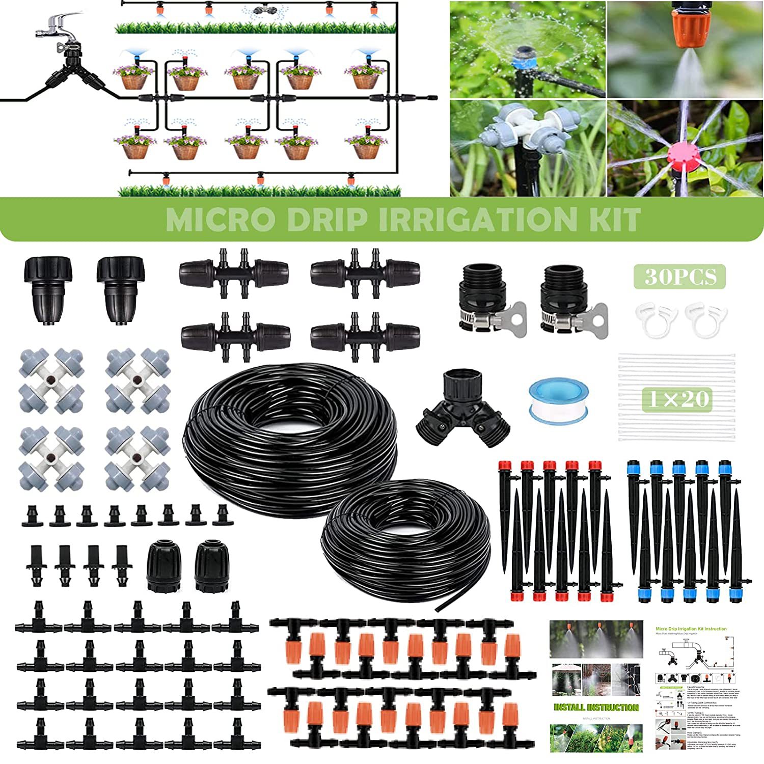 40m DIY Garden Watering Irrigation Kit Flowering Lawn Drip Irrigation Spinkler Greenhouse Planting