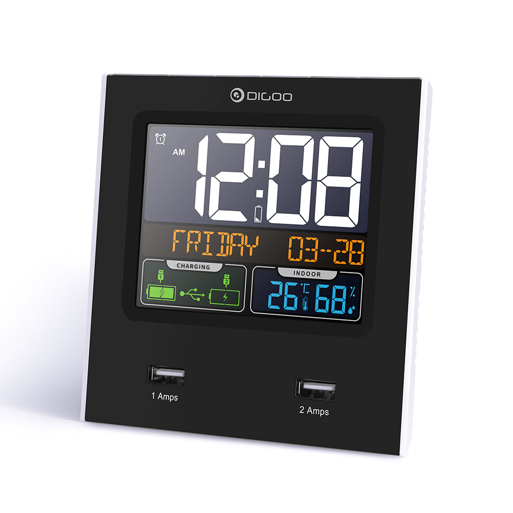 

[2019 Third Digoo Carnival] Digoo DG-C3X Time Calendar 12hr/24hr Format Switchable Temperature Humidity Display Dual Alarms Snooze Function NAP LED Backlight Alarm Clock with 2 USB