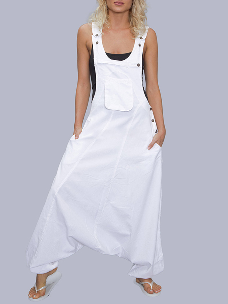 Women Sleevless Casual Solid Baggy Harem Overalls Jumpsuits