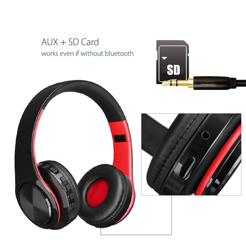 Portable Wireless Hifi Stereo bluetooth Sports Headphone Headset Mic SD AUX