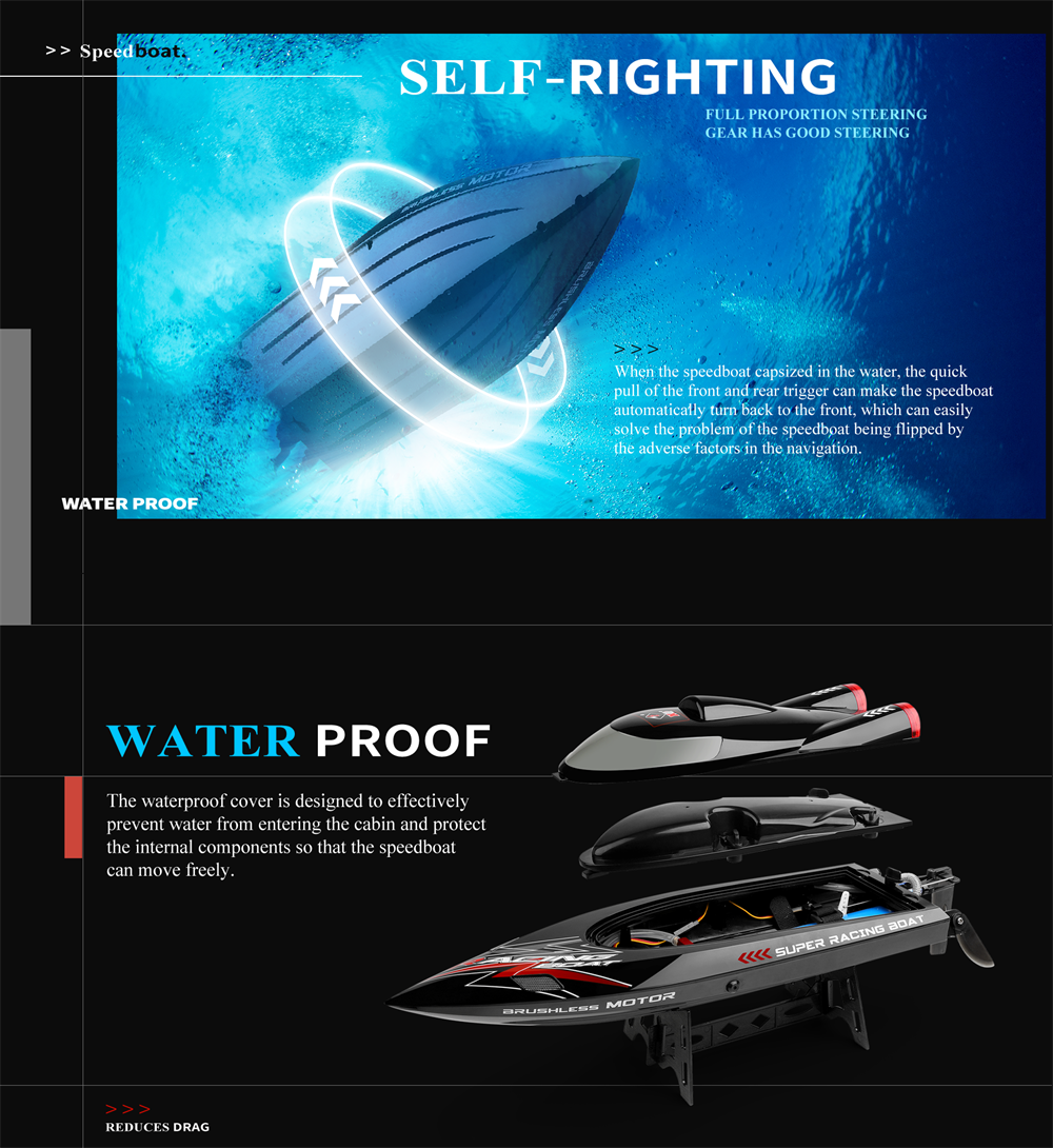 Wltoys WL916 Several Battery RTR 2.4G Brushless RC Boat Fast 60km/h High Speed Vehicles LED Light Water Cooling Models Toys