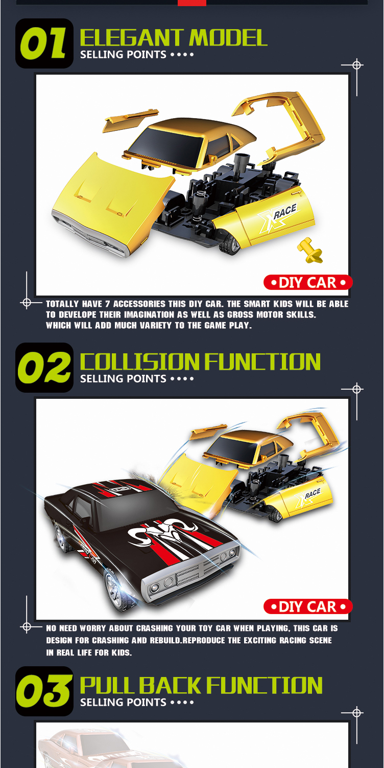 1PC BURST Crush Rebuilt Racing Car Multi-pattern Pullback Collision Function Elegant Model Assembled Novelties Toys 24