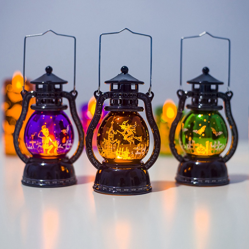 Halloween Retro Electroplating Small Oil Lamp Wind Light Dazzling Toys for Home Bar School Halloween Decor