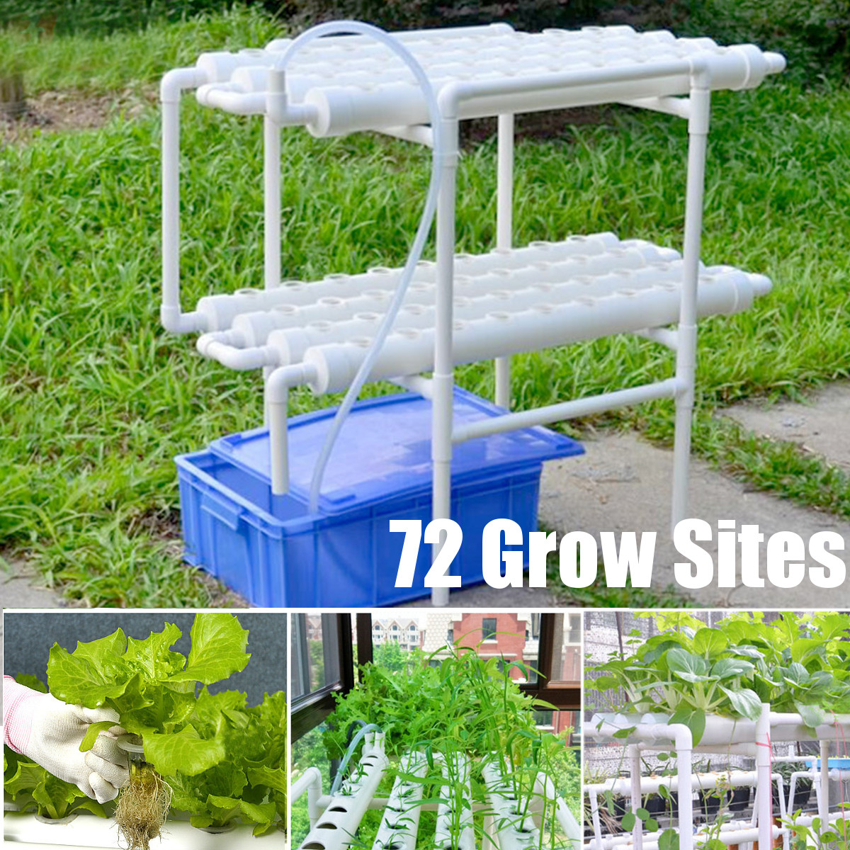 2 Layer 72 Holes Vertical Hydroponic Piping Site Grow Kit Ebb Flow DWC Deep Water Culture Pipe System DWC 50