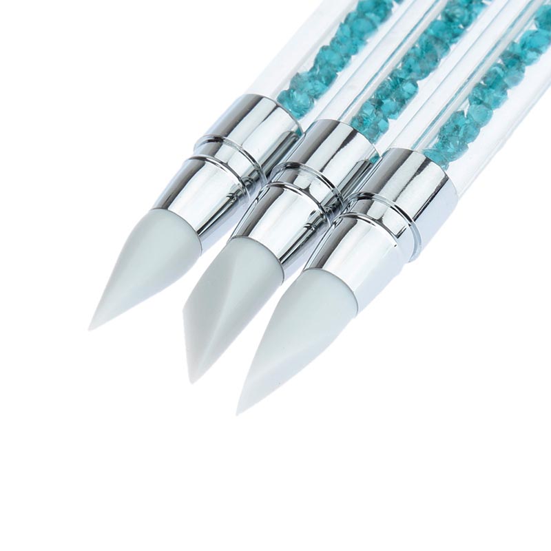 Dual-head Silicone Pen Kit Nail Art Brush Mirror Powder Applier 3D Flower DIY Design Manicure Tools