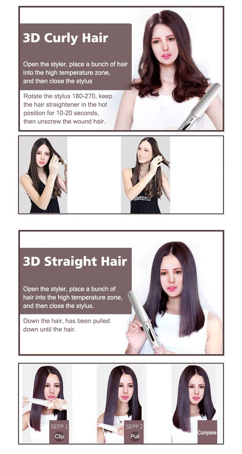 VOGOU 2in1 3D Hair Straightener Curlers Styling Temperature Anion Control Flat Iron Digital