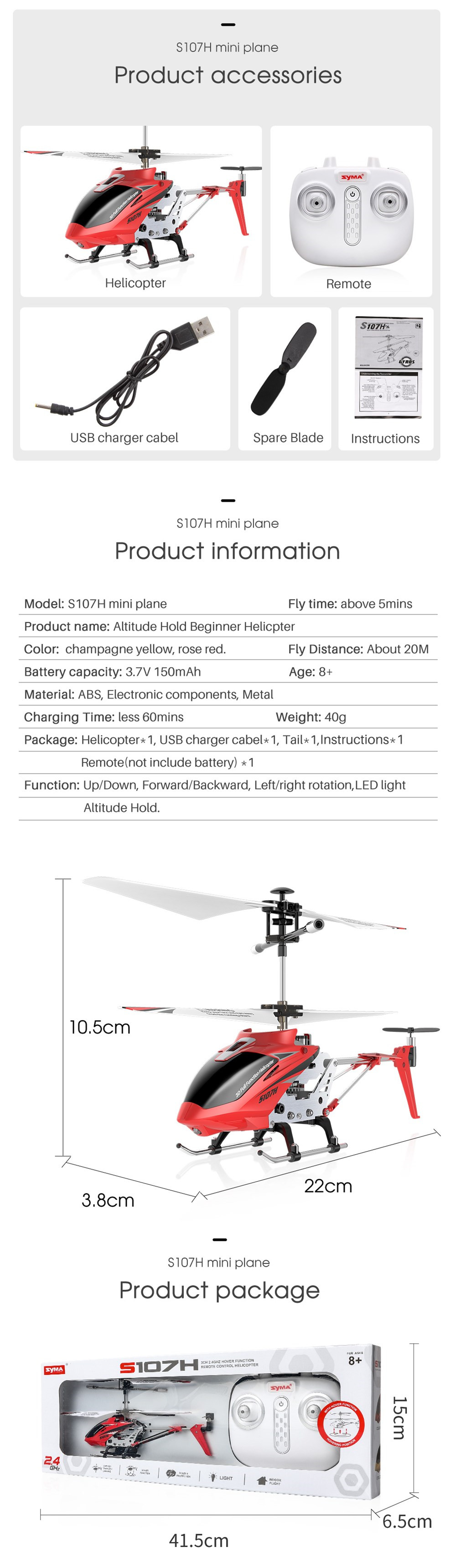 SYMA S107H 2.4G 3.5CH Hover Altitude Hold RC Helicopter With Gyro RTF - Photo: 6