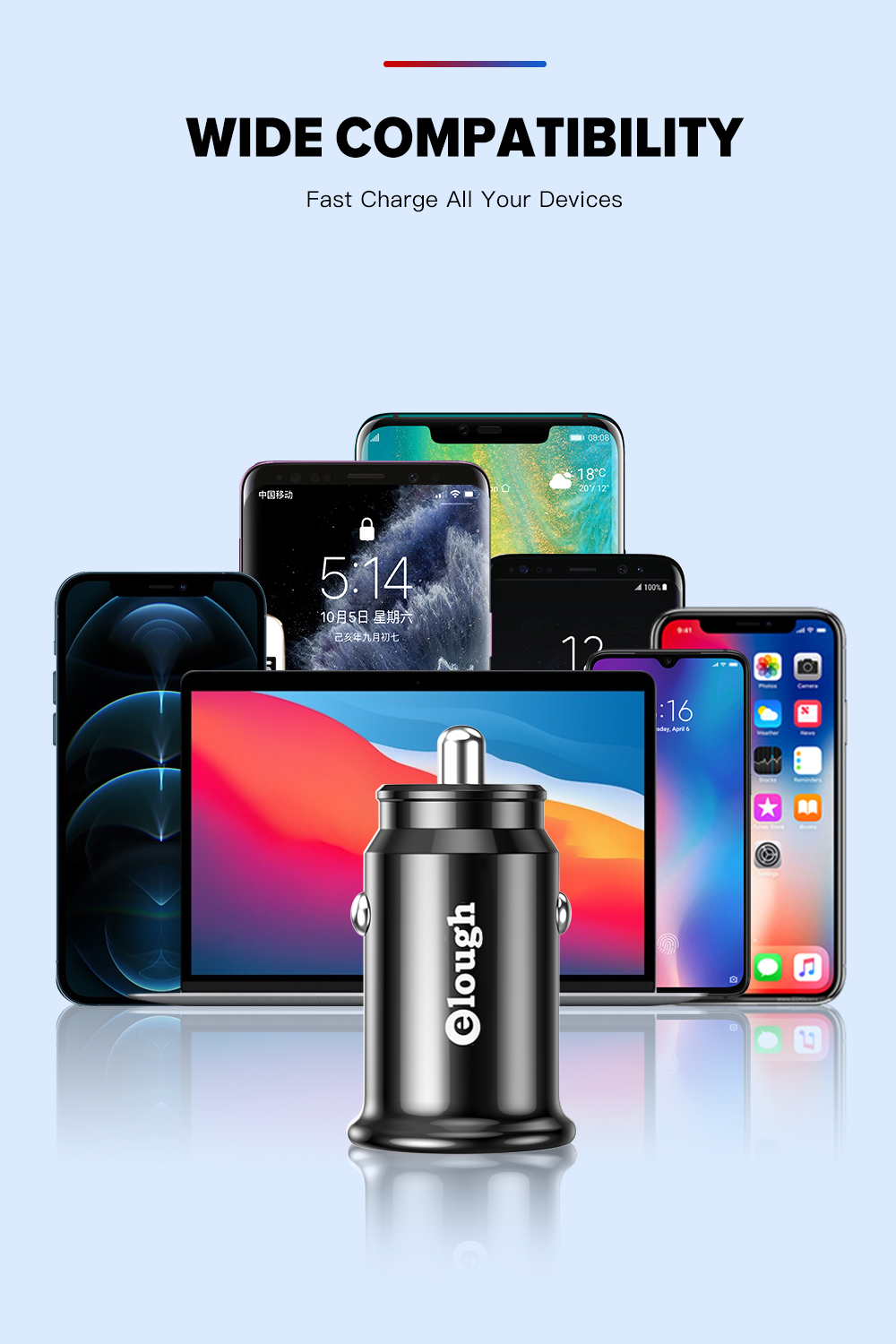 Elough 40W 2-Port USB PD Car Charger Adapter 20W USB-C PD 18W QC3.0 Support SCP FCP AFC Fast Charging for iPhone12 13 14 Pro 14 Pro Max for Huawei Mate50 for Redmi K60 for Samsung Galaxy S22