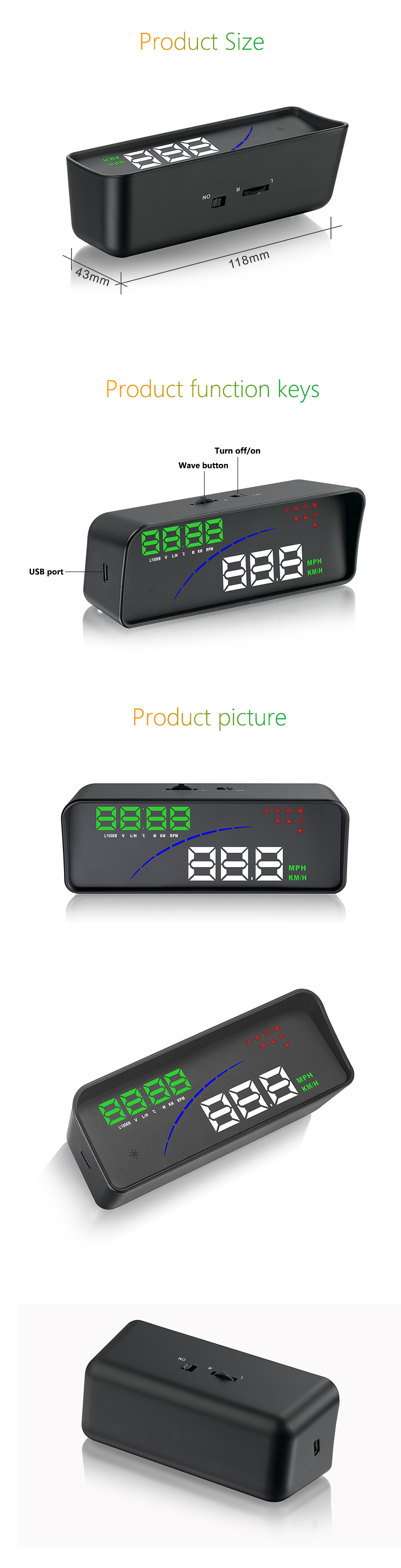 P9 OBD Smart Digital Meter Head Up Display Car Styling HUD Speedometer