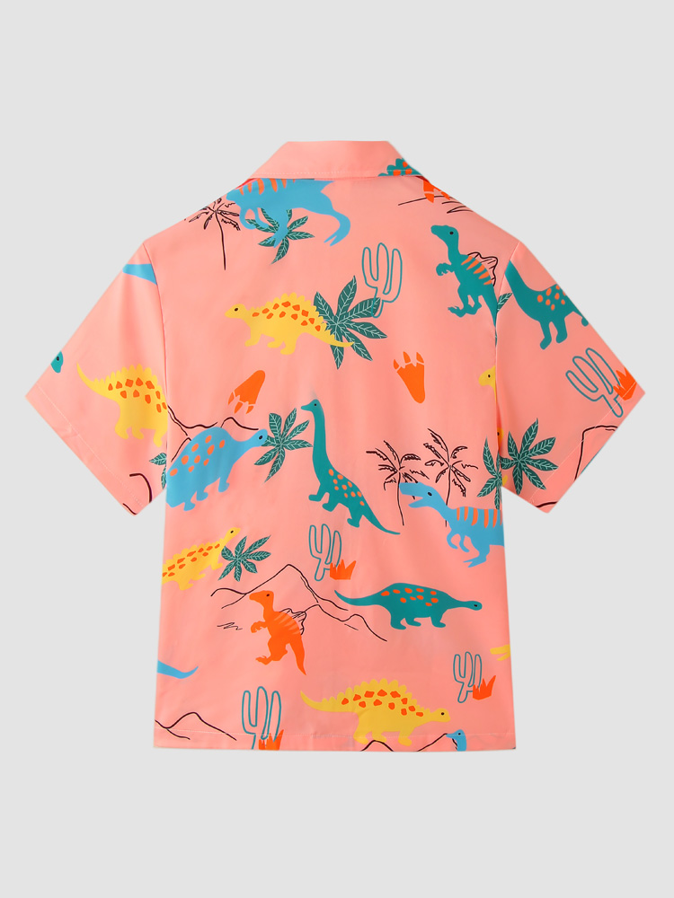 Cartoon Dinosaur Animal Printed Short Sleeve Casual Shirts