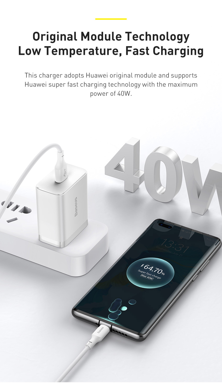 Baseus 40W Fast Charging USB Charger Wall Charger Adapter CN Plug With 5A USB to USB-C Cable For iPhone 12 Pro Max For Samsung Galaxy S21 Note S20 ultra Huawei Mate40 P50 OnePlus 9 Pro