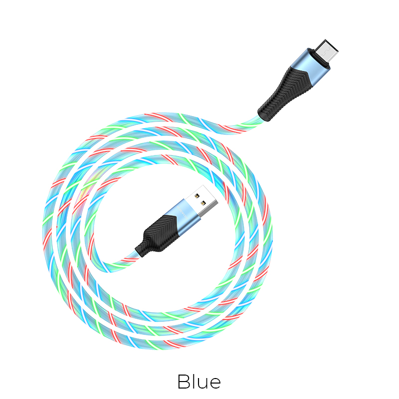 HOCO BU19 2.4A Type C Micro USB RGB LED Light Fast Charging Data Cable For Huawei P30 Pro Mate 30 Mi10 K30 S20 5G