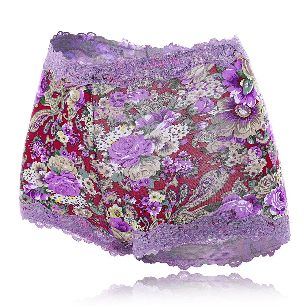 Banggood Lace Floral Printed Hip Up Comfy Mid Waist Silk Cotton Crotch Panties