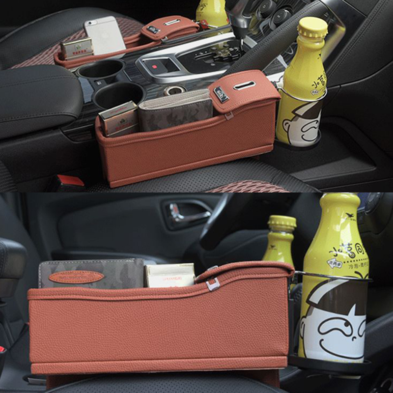 Car Seat Gap Storage Box Multifunction Leather Car Water Cup Phone Holder Coins Storage Box