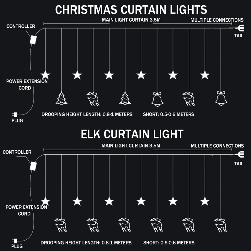 3.5M 138LED Curtain Fairy Light 8 Modes Wall String Lamp Christmas Party Home Decor EU Plug AC220V