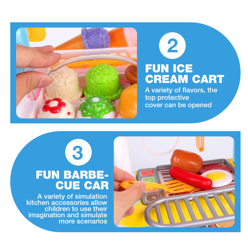 Simulated Small Supermarket Trolley Tool Car Fast Food Car Ice Cream Car Makeup Car Medical Car Barbecue Car Family Toy Set DIY Gifts