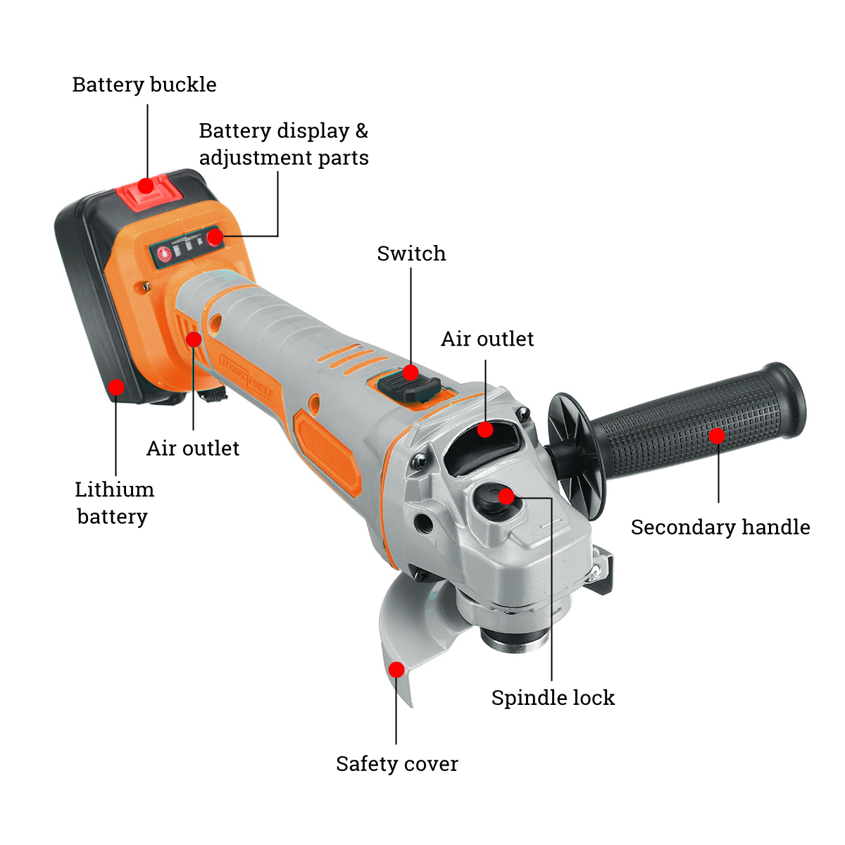 Lithium Battery Electric Angle Grinder Electric Grinding Machine Cordless Polishing Machine Cutting Tool 