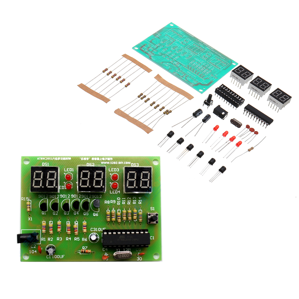 

AT89C2051 DIY Digital LED Electronic Clock Kit Suite DIY Six 6 Bits Electronic Parts and Components Eletronic Kit