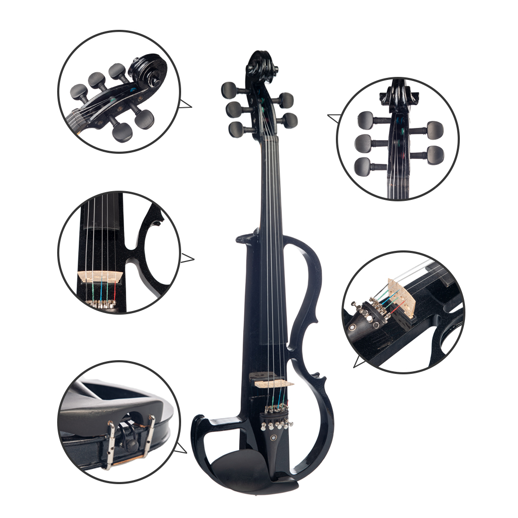 NAOMI Full Size 4/4 Violin Electric Violin Fiddle Maple Body Fingerboard Pegs Chin Rest with Bow Case - Photo: 4