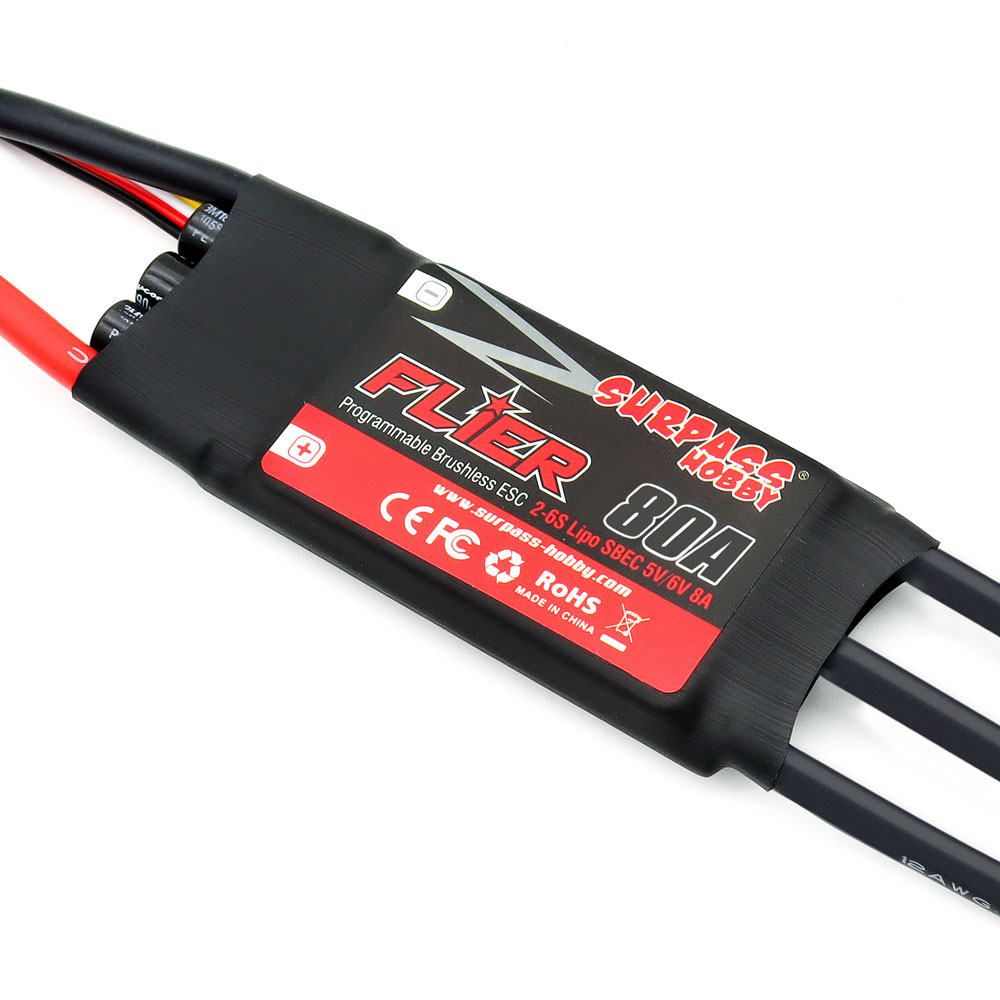 SURPASS-HOBBY FLIER Series New 32-bit 80A Brushless ESC With 5V/6V 8A SBEC 2-6S Support Programming for RC Airplane